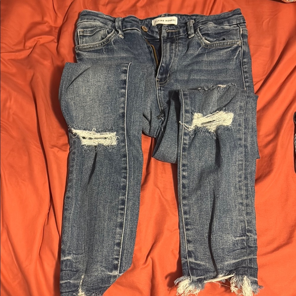 Flying Monkey Blue Skinny Jeans Distressed Tapered